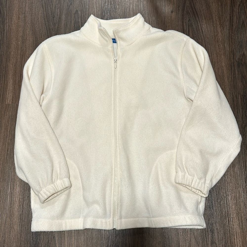 Karen Scott Sport Ivory Cream Off White Fleece Jacket Medium